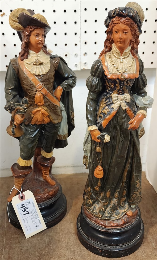 Pr. German J. Uffrecht + Co. Polychromed Terracotta Figures 18": Pr. German J. Uffrecht + Co. Polychromed Terracotta Figures 18"