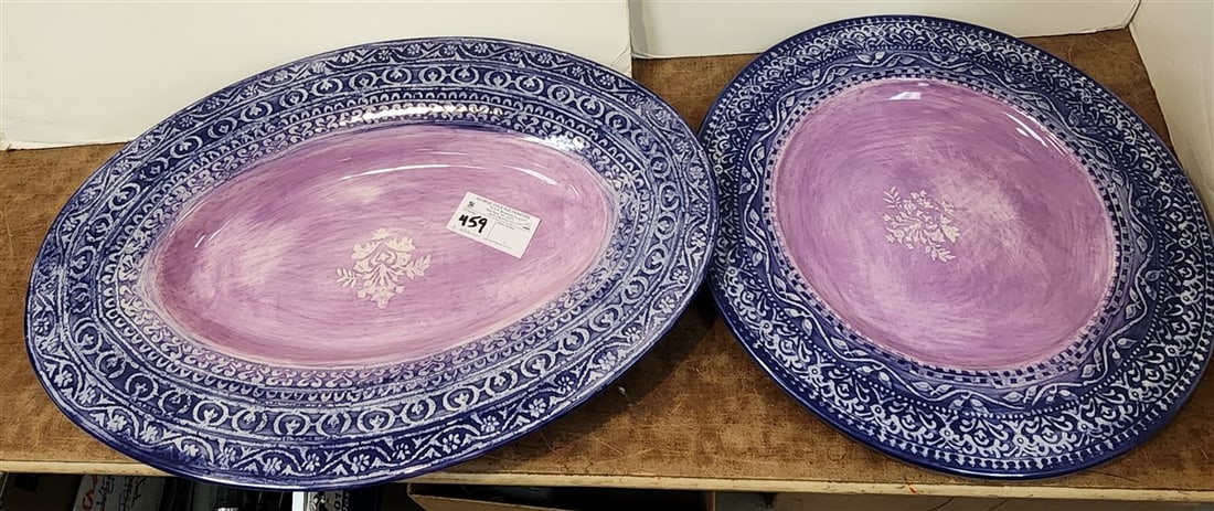 Lot 2 Arte D' Italia Ceramic Charger 16 1/2" Diam. + Platter 21" X 15" By Bizzirri: Lot 2 Arte D' Italia Ceramic Charger 16 1/2" Diam. + Platter 21" X 15" By Bizzirri