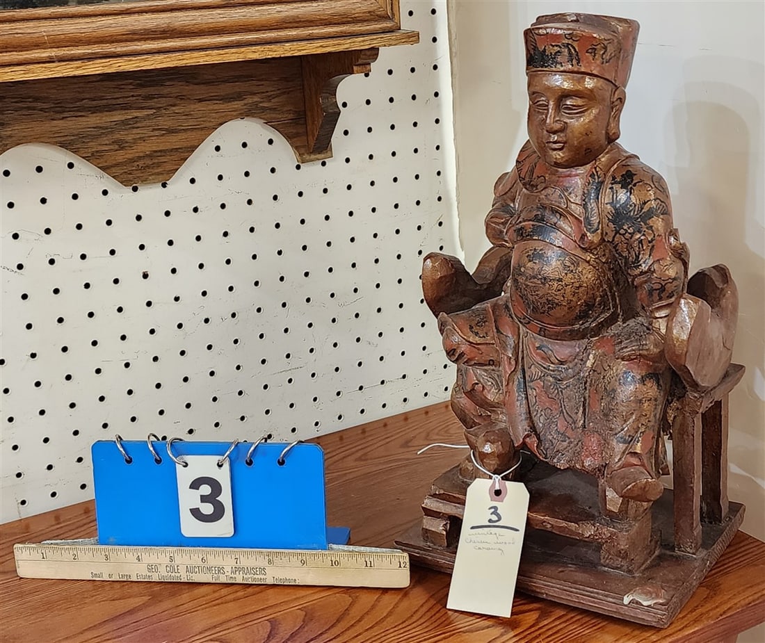 Vintage Chinese Carved Wood + Lacquered Seated Buddha 6" H X 8 1/2" W X 7 1/2" D: Vintage Chinese Carved Wood + Lacquered Seated Buddha 6" H X 8 1/2" W X 7 1/2" D