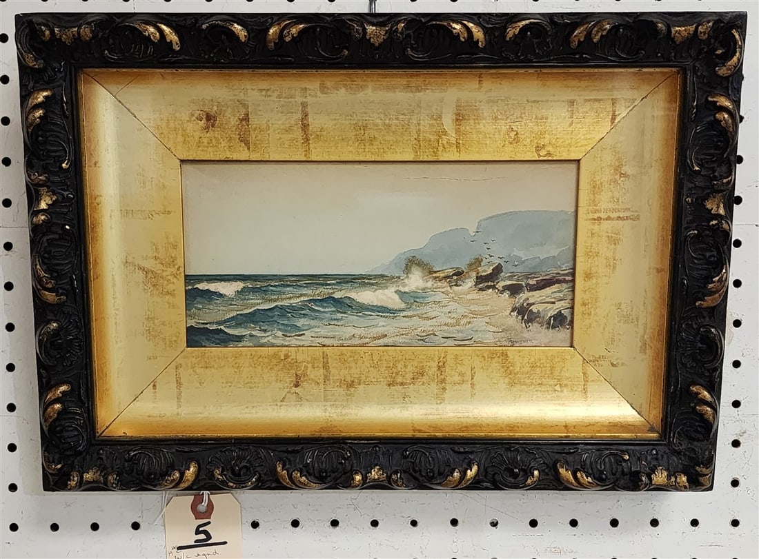 Framed 19th C W/C Seascape Sgnd A.T. Bricher 5" H X 10" w/Frame 10 3/4" X 15 1/2": Framed 19th C W/C Seascape Sgnd A.T. Bricher 5" H X 10" w/Frame 10 3/4" X 15 1/2"