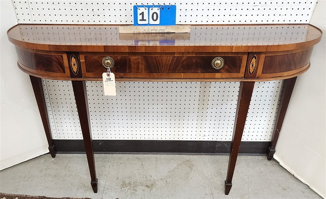 Hekman Hepplewhite Inlaid Mahogany 1 Drawer Console Table 30" H X 54" W X 15" D: Hekman Hepplewhite Inlaid Mahogany 1 Drawer Console Table 30" H X 54" W X 15" D