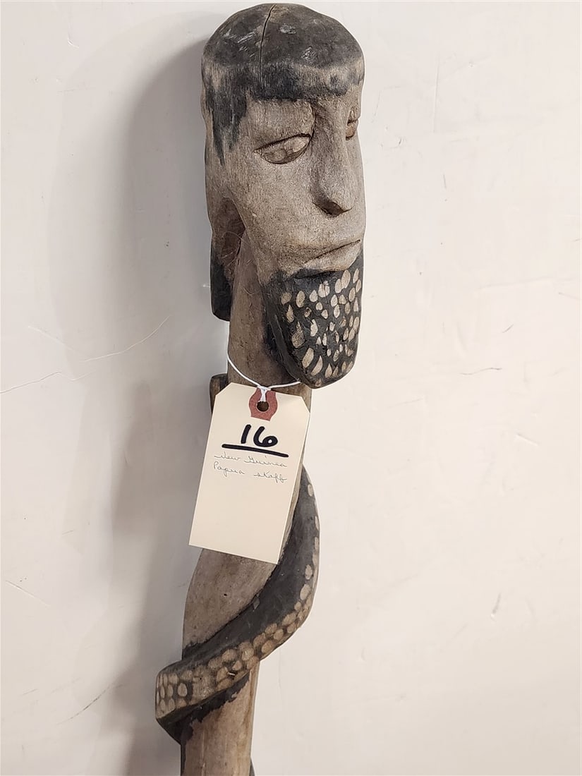 New Guinea Papua Carved Wooden Staff 41": New Guinea Papua Carved Wooden Staff 41"