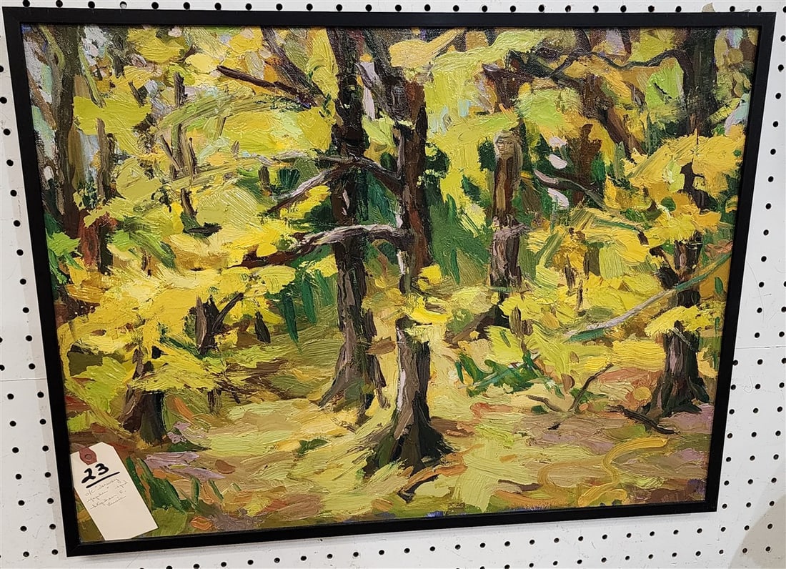 Framed O/C Landscape "Norway Maples" Stephen Lewis (Kingston, NY Artist) 17" X 23" w/Frame 18 1/4" (1 of 3)