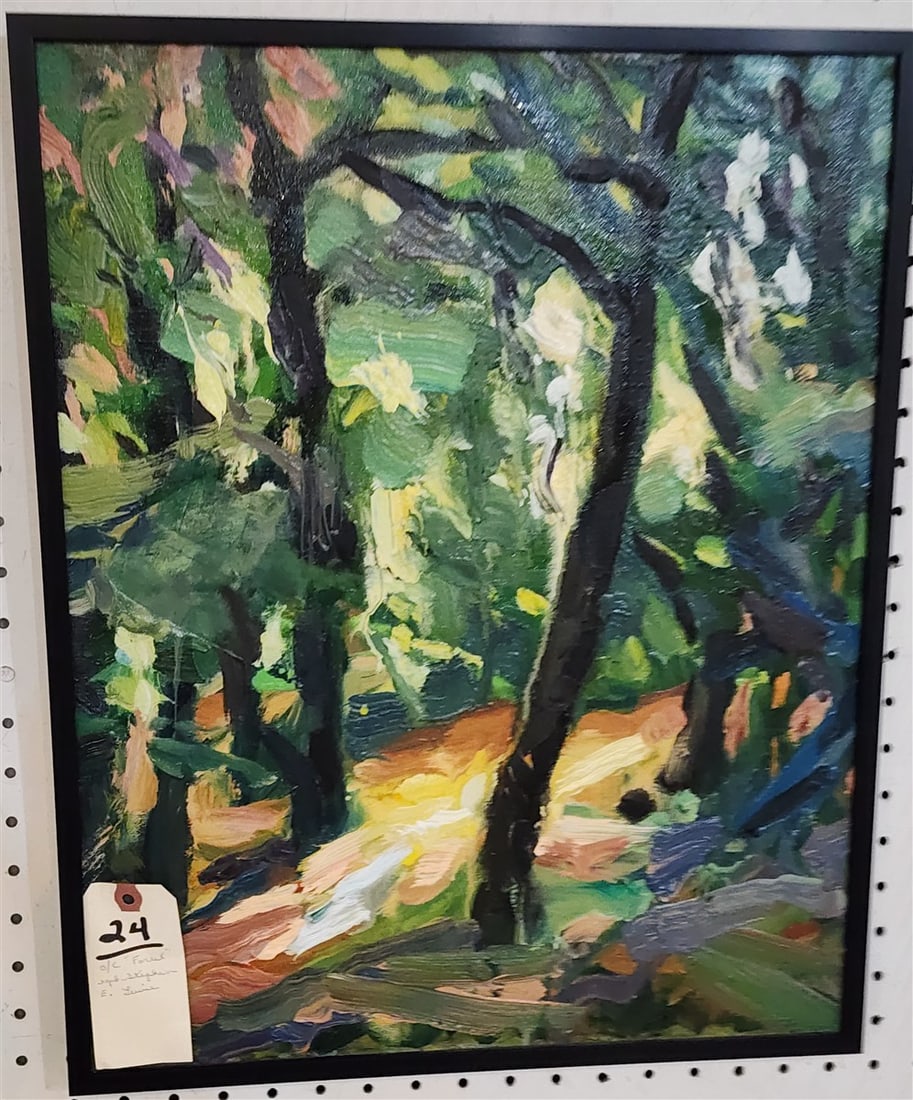 Framed O/C "Forest" Sgnd Stephen E. Lewis 19" X 15" w/Frame 20 1/4" X 16 1/4" (1 of 2)