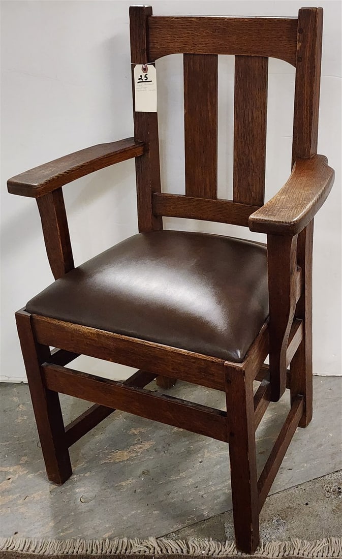 Vintage Sgnd Limbert Mission Oak Armchair 36 1/2" H X 17" W X 16 1/2" D (1 of 8)