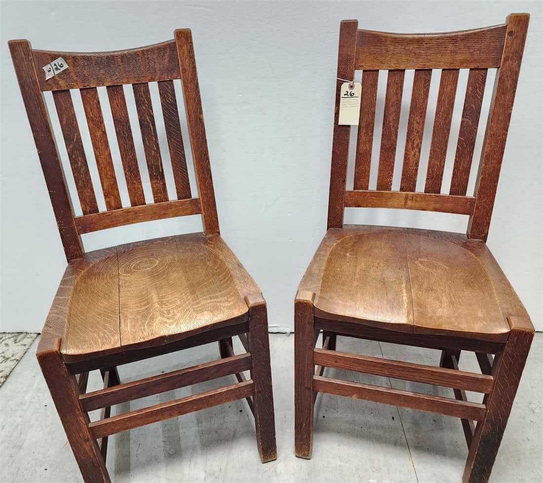 Pr. Vintage Limbert Mission Oak Sidechairs 36 1/2" H X 24" W X 16 1/2" D (1 of 7)
