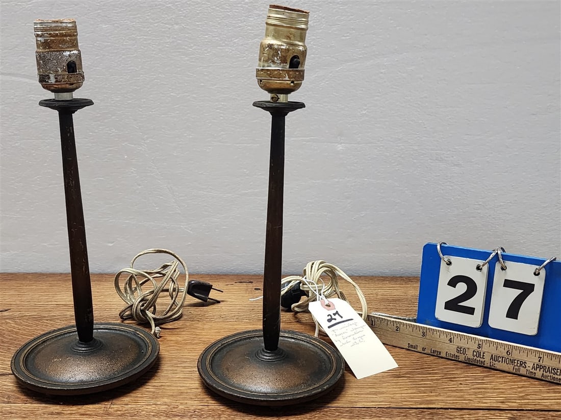 Pr. Vintage Aurora Metal Lamps By Decorative Arts League, NYC 12": Pr. Vintage Aurora Metal Lamps By Decorative Arts League, NYC 12"