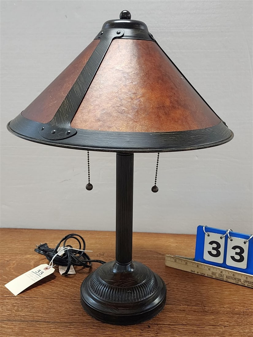 Arts & Crafts Style Mica Panel Shade Table Lamp 20" H X 14 1/2" Diam. (1 of 3)