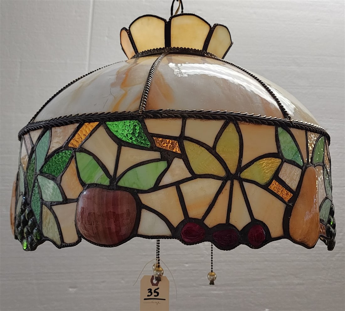 Vintage Leaded Dome Chandelier 14" H X 21" Diam. (1 of 4)