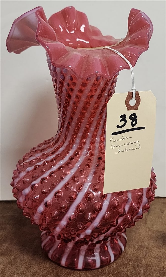 Fenton Cranberry Hobnail Vase 10 3/4" (1 of 2)