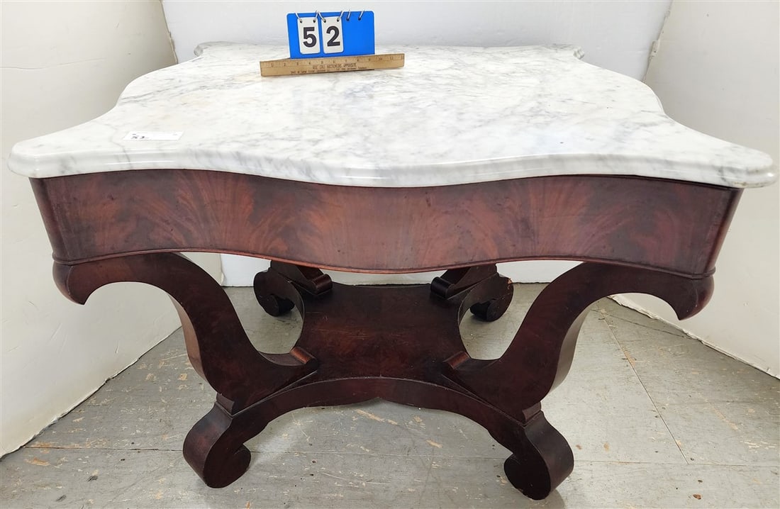 Empire Marble Top Mahogany Center Table 29" H X 39" Sq. (1 of 4)