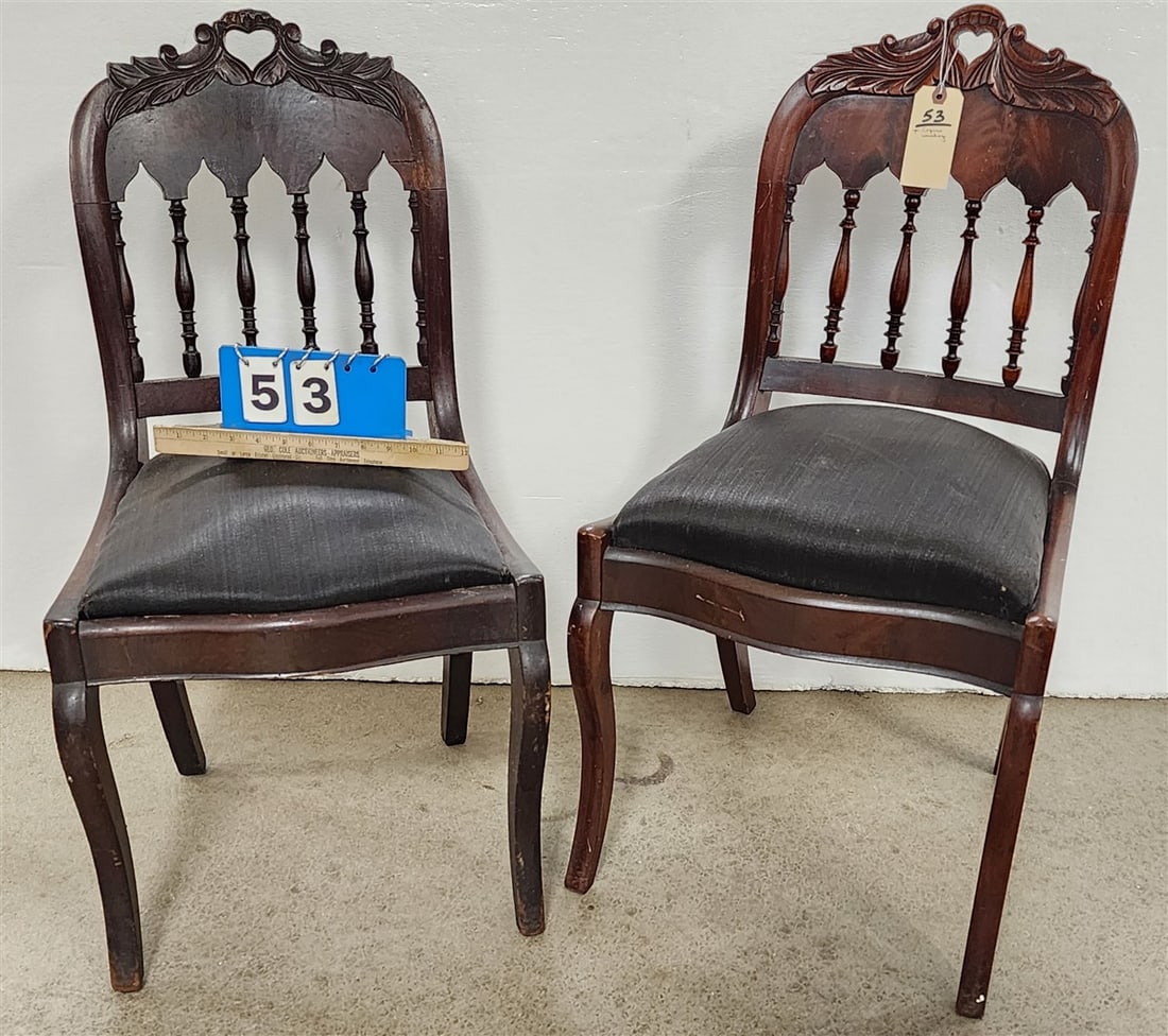 Pr. Empire Mahogany Side Chairs w/Original Hourse Hair Seats 33 1/2" H X 18" W X 14" D (1 of 3)