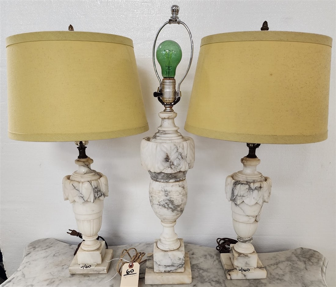 Lot 3 Marble Urn Lamps 26 1/2" H + Pr. 26" (1 of 3)