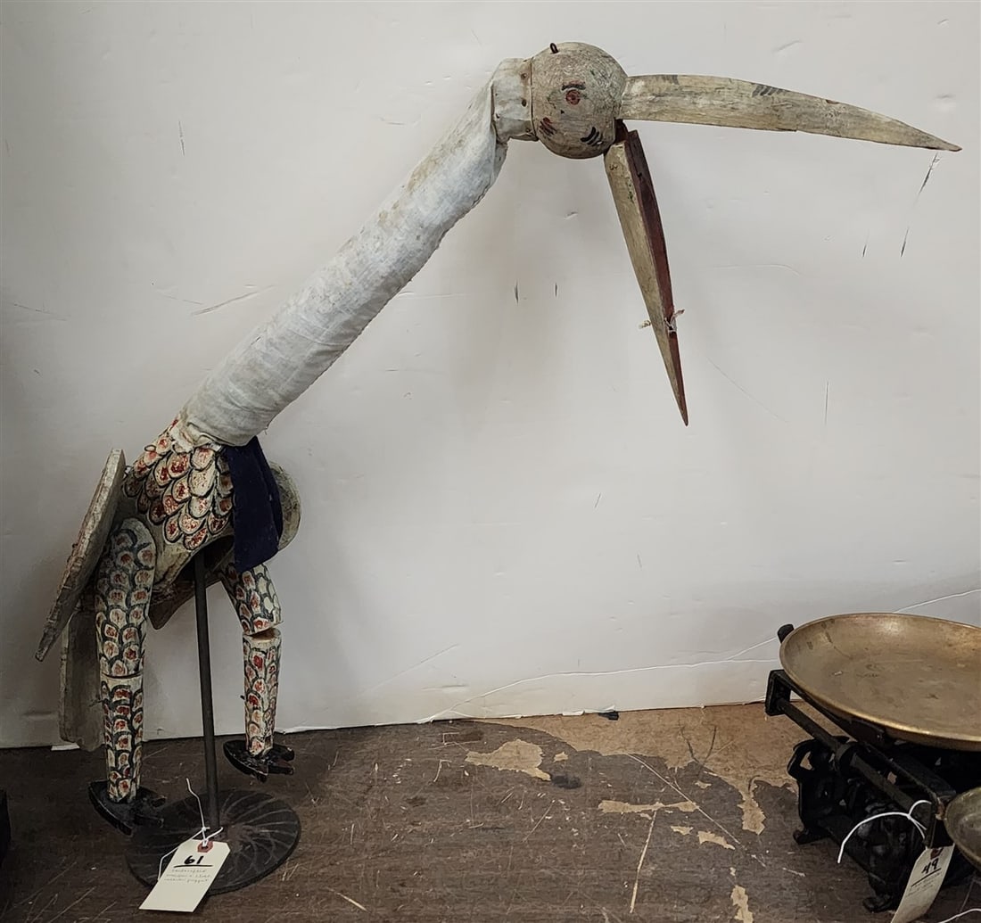 Vintage Hand Crafted Wooden & Cloth Stork Puppet 32" (1 of 6)