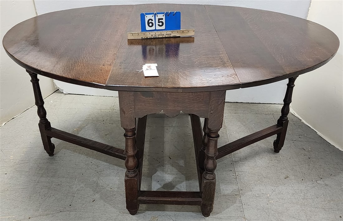 19th C Oak Gate Leg Drop Leaf Table 29" H X 49 1/2" W X 58 1/2" D (1 of 5)