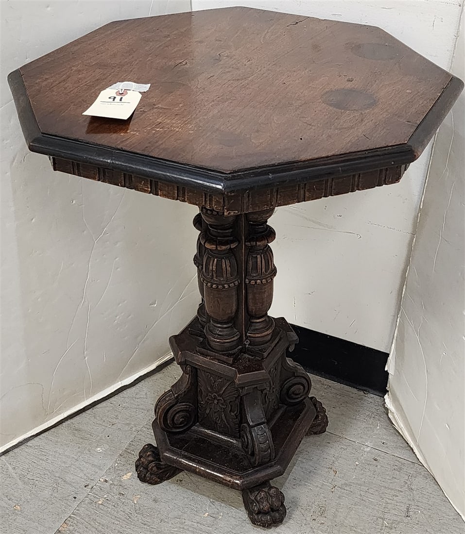 Walnut Octagonal Carved Stand 27 1/2" H X 21" Diam.: Walnut Octagonal Carved Stand 27 1/2" H X 21" Diam.