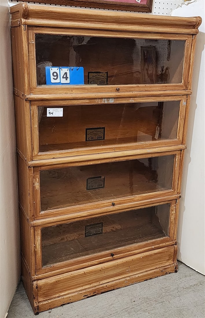 Vintage Globe Wernicke Co. Oak 4 Section Stackable Bookcase 56 1/2" H X 34" W X 10" D (1 of 3)