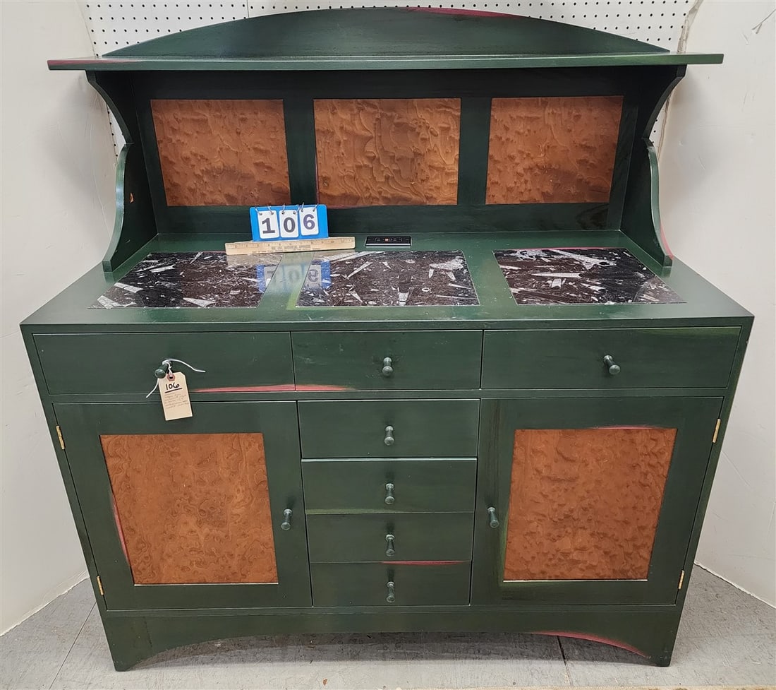 Custom Coffee Bar Cabinet Sgnd On Back w/3- Orthoceras Tiles (1 of 3)
