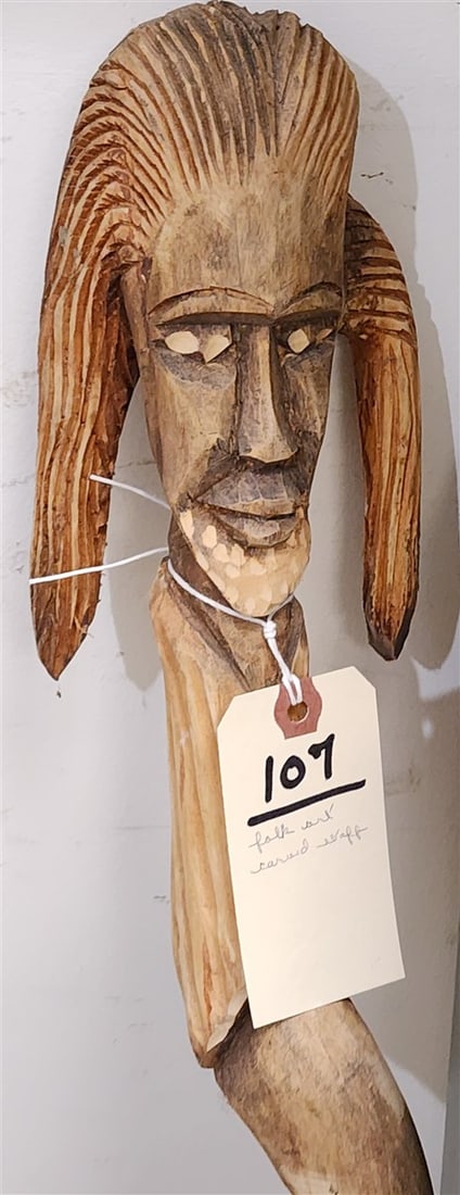 Folk Art Carved Staff 42 1/2" H (1 of 3)
