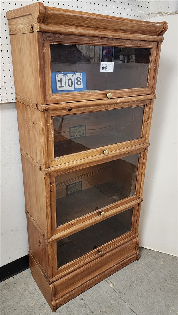 Vintage Globe Wernicke Co. Oak 4 Section Stackable Bookcase 56" H X 25 1/2" W X 12" D (1 of 2)