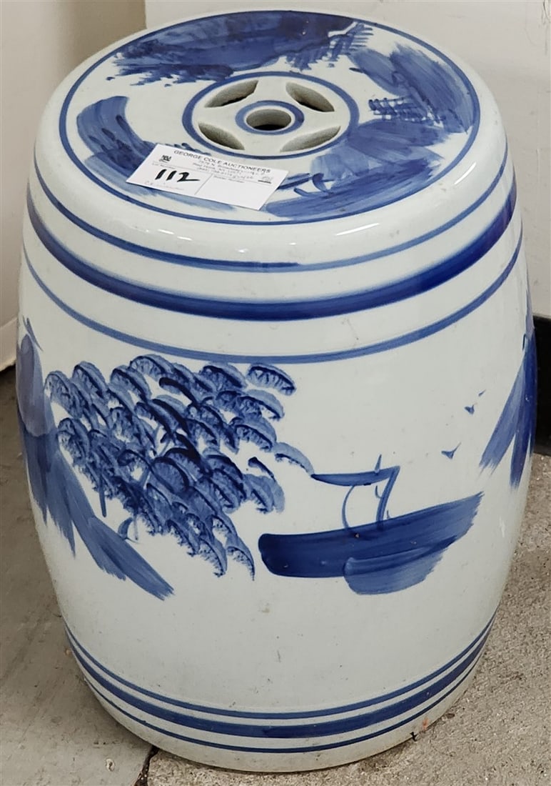 Chinese Blue & White Porcelian Garden Seat 14 1/2" H X9 1/2" Diam.: Chinese Blue & White Porcelian Garden Seat 14 1/2" H X9 1/2" Diam.