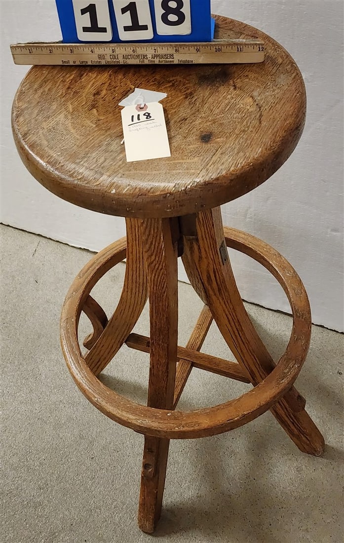 C1900 Oak Drafting Stool - 2