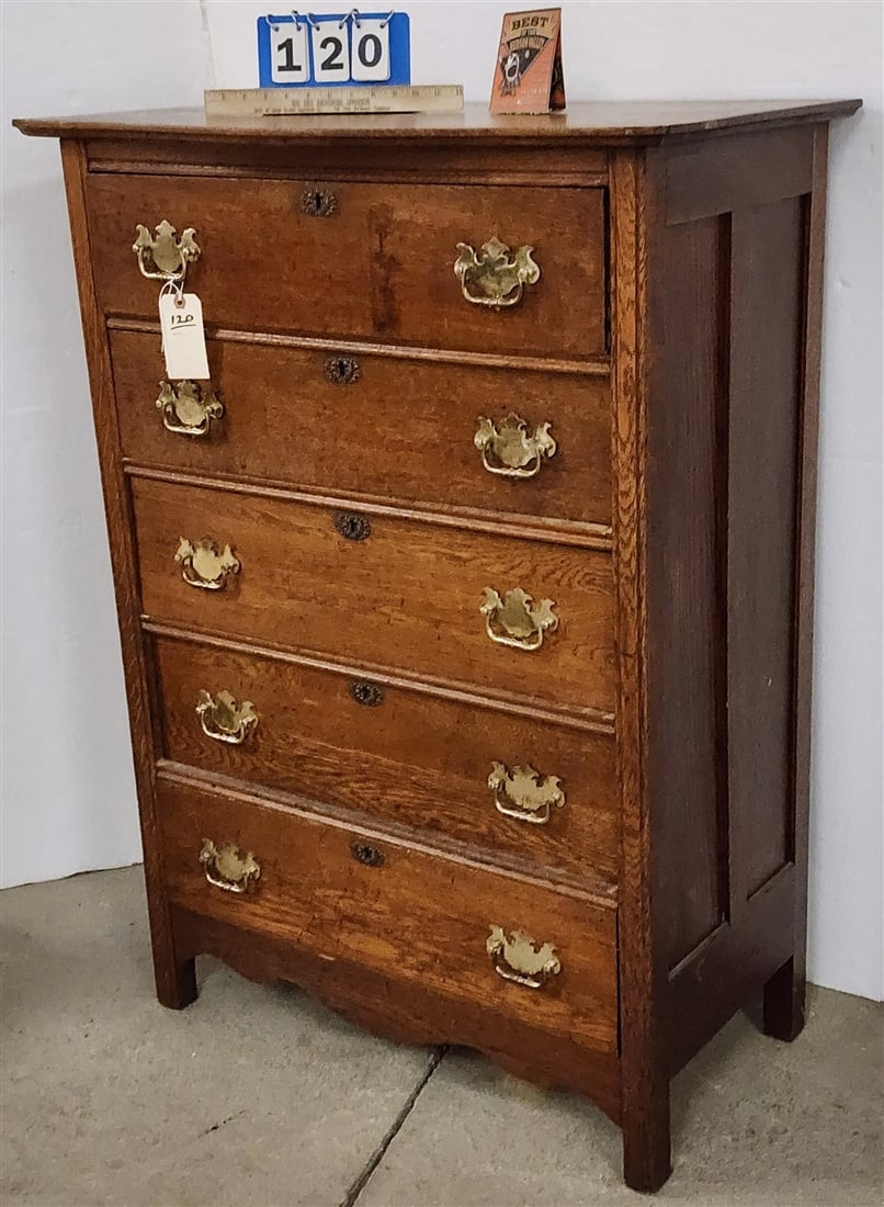Oak 5 Drawer Chest 45 1/2" H X 33" W X 18" D (1 of 2)