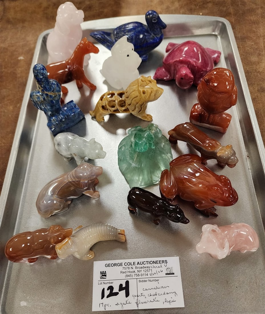 Tray 17 Carved Stone Animals - Agate, Quartz, Lapis, Marble, Rose Quartz, Flourite, Chalcedony, (1 of 6)