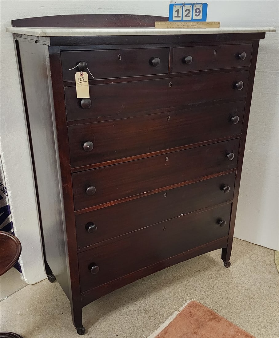 California Furniture Co. 7 Drawer Mahogany Marble Top Chest 60" H X 43" W X 21 1/2" D (1 of 4)