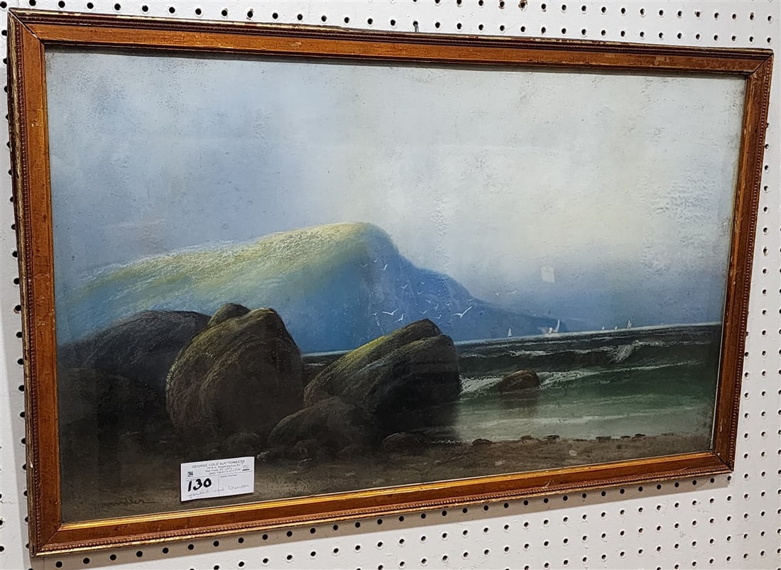 Framed Pastel Seascape Sgnd Chandler 17 1/2" X 29 1/2" w/Frame 19 3/4" X 31 3/4": Framed Pastel Seascape Sgnd Chandler 17 1/2" X 29 1/2" w/Frame 19 3/4" X 31 3/4"