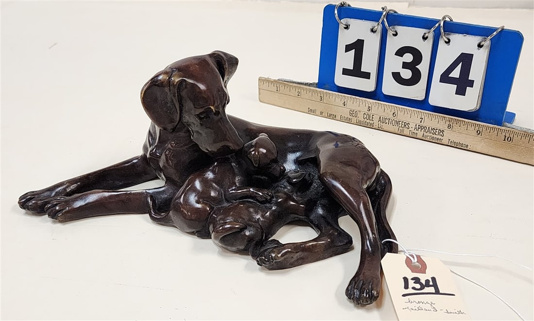 Maitland-Smith Casting Bronze Of A Dog w/Pups 5" H X 11 1/2" W (1 of 2)
