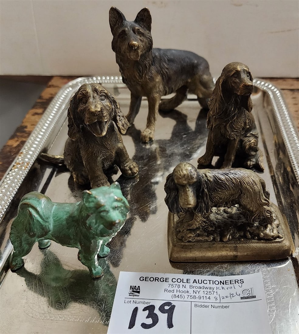 Tray 5 Bronze Dog Figurines - 4", 3", 2 1/2", 2 1/4" (1 of 3)