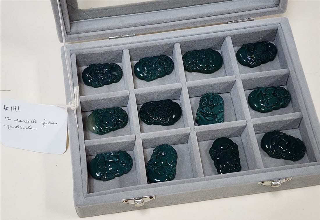 Bx 12 Carved Jade Pendants (1 of 3)
