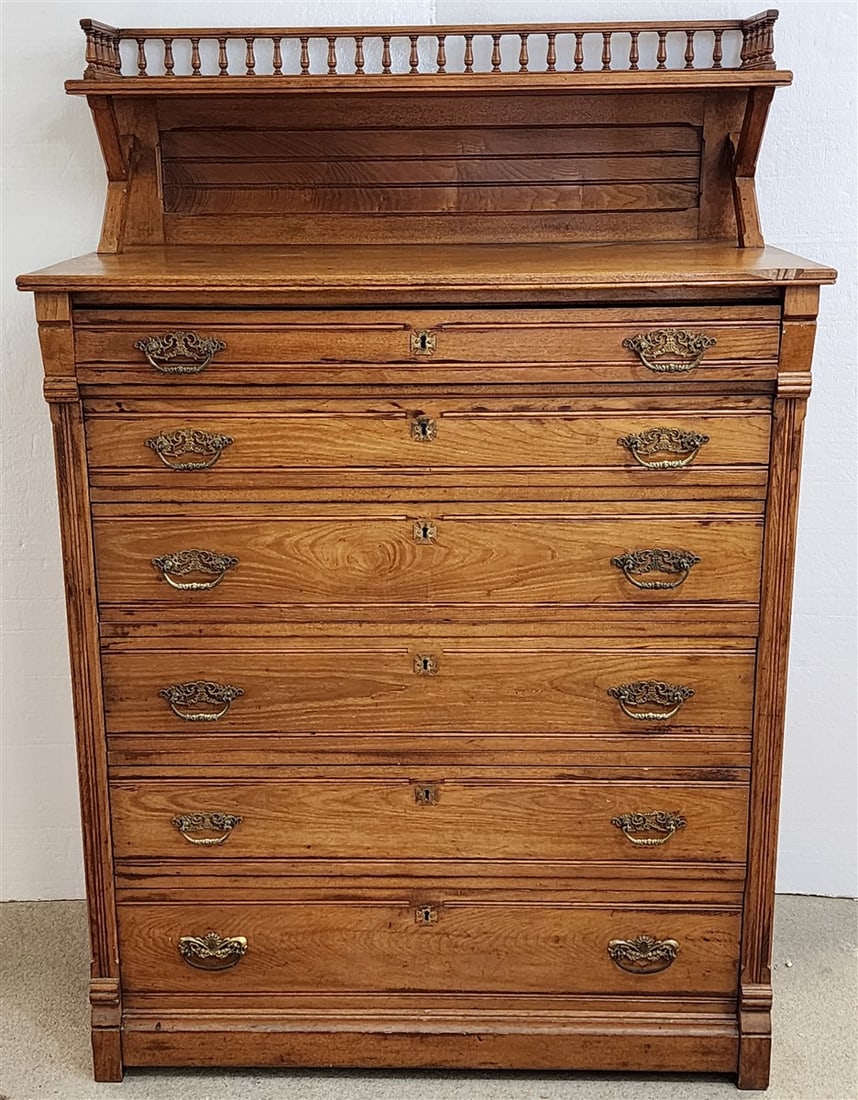 Victorian Eastlake 6 Drawer Oak Chest 61 1/2" H X 42" W X 22" D (1 of 6)