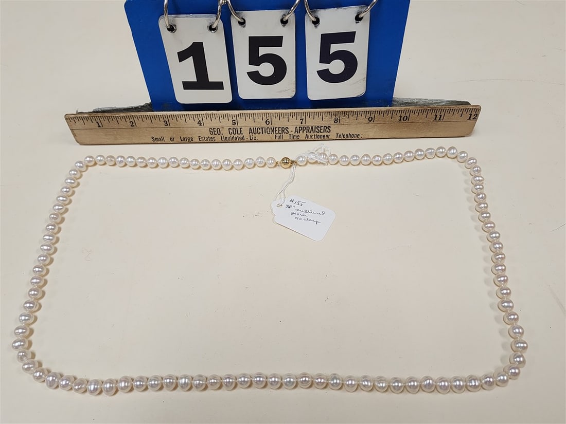 Cultured Pearl Necklace w/14K Gold Clasp 36" (1 of 3)