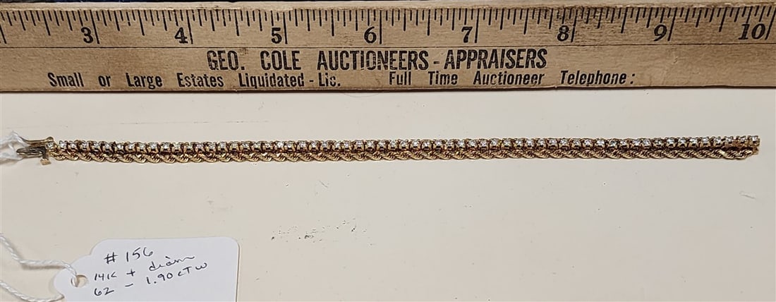 14K Diamond Line Bracelet (62 Diamonds) 7 3/4", Approx. 1.90 CTW: 14K Diamond Line Bracelet (62 Diamonds) 7 3/4", Approx. 1.90 CTW
