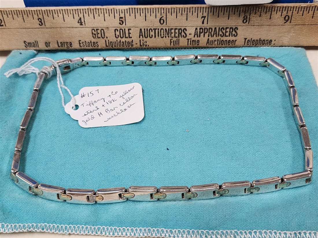 Tiffany & Co. Sterling & 18K Yellow Gold H Bar Link Collar Necklace: Tiffany & Co. Sterling & 18K Yellow Gold H Bar Link Collar Necklace