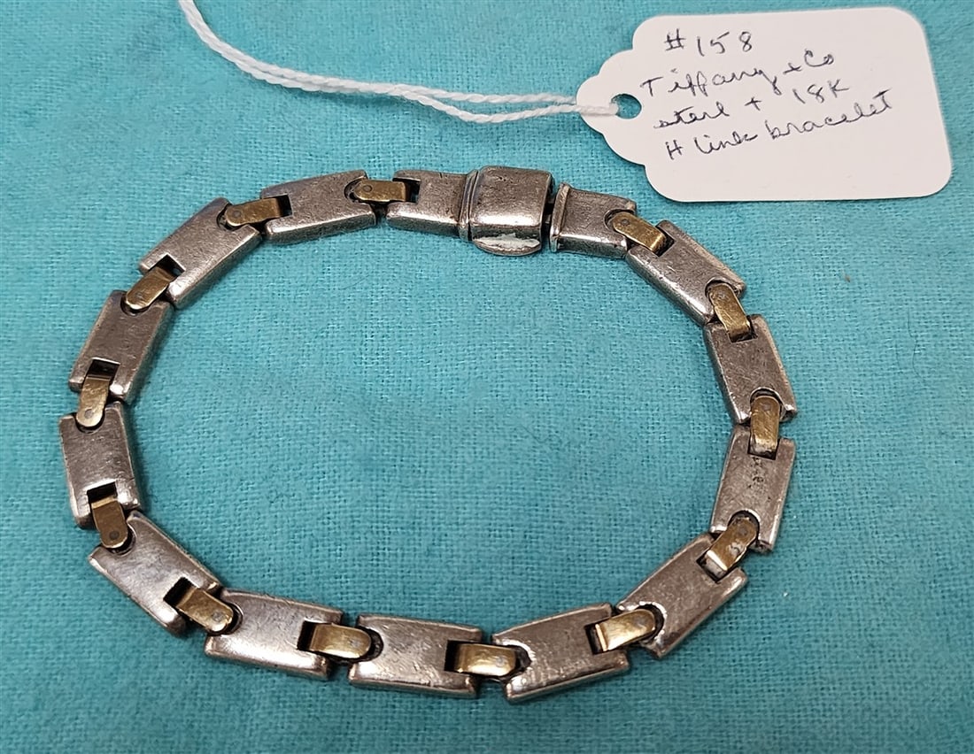 Tiffany & Co. Sterling & 18K Yellow Gold H Bar Link Bracelet: Tiffany & Co. Sterling & 18K Yellow Gold H Bar Link Bracelet
