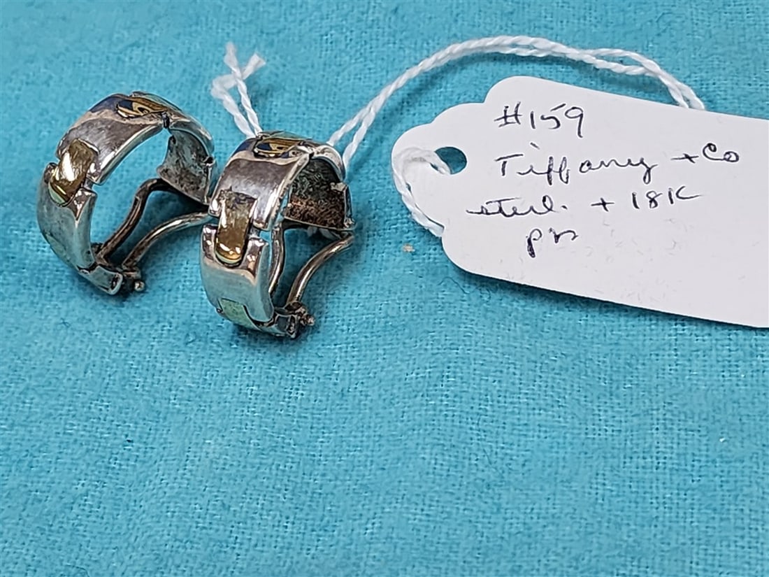 Pr. Tiffany & Co. Sterling & 18K Yellow Gold H Bar Link Clip Earrings: Pr. Tiffany & Co. Sterling & 18K Yellow Gold H Bar Link Clip Earrings