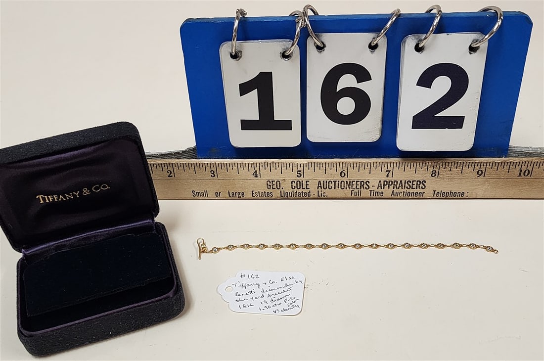 Tiffany & Co. Elsa Peretti Diamonds By The Yard 18K Bracelet 6 1/2", 19 Brilliant Cut Diamonds: Tiffany & Co. Elsa Peretti Diamonds By The Yard 18K Bracelet 6 1/2", 19 Brilliant Cut Diamonds Weighing 1.90 CTW, With F/G Color & VS Clarity