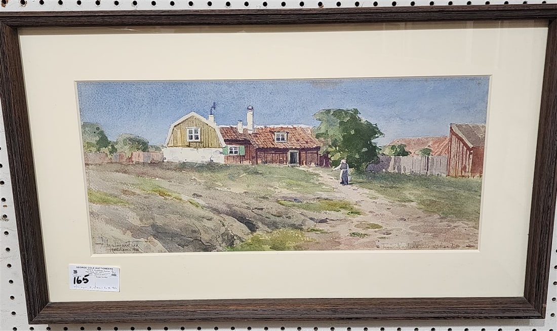 Framed W/C Landscape Karlshamn 1906 Sgnd Swedish Artist (1856-1938) Hjalmar Falk 9 3/4" X 21 3/4" (1 of 3)