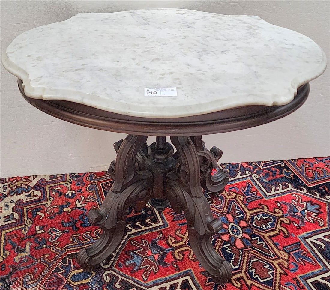Victorian Walnut Marble Top Center Table 30" H X 34 1/2" W X 26" D (1 of 4)
