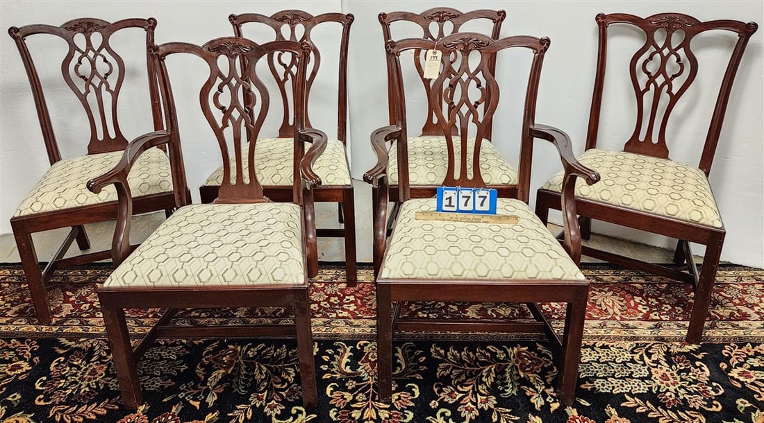 Set 6 Stickley Chippendale Style Dining Chairs, 2 Arm, 4 Sides (1 of 5)
