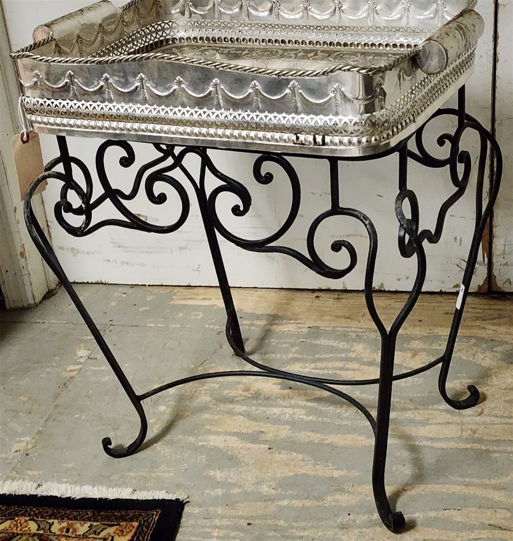 Wrought Base Stand w/Polished Nickel Embossed Tray Top 26 1/2" H X 24" W X 16" D (1 of 6)