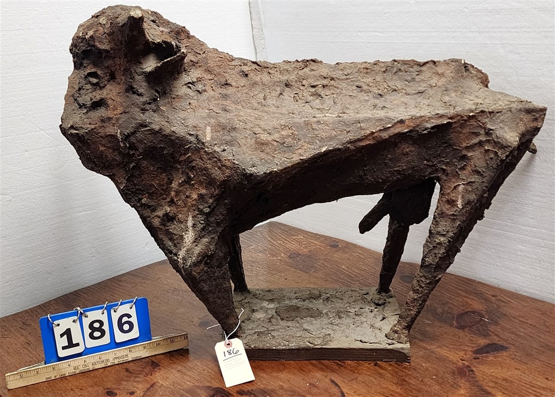 Brutalist Style Multi Media Sculpture Of A Bull 2' H X 34" L (1 of 4)