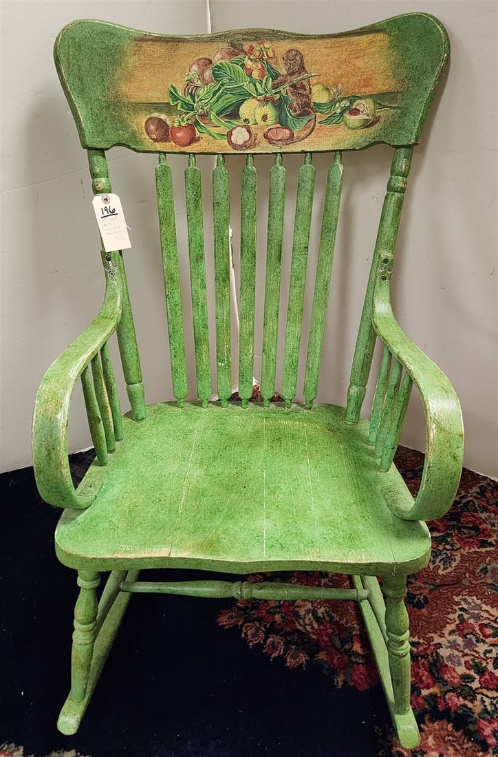 19th C Hand Painted Rocker By Rosemary Fox, Bearsville NY 36 1/2" h X 22 1/2" W X 16 1/2" D: 19th C Hand Painted Rocker By Rosemary Fox, Bearsville NY 36 1/2" h X 22 1/2" W X 16 1/2" D