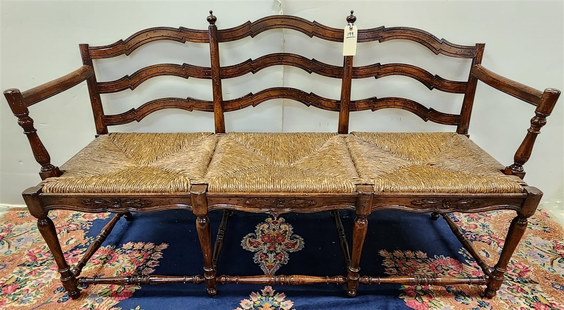 French Counrty Bench w/Woven Seats 3'3 1/2" H X 58" W X 17" D (1 of 4)
