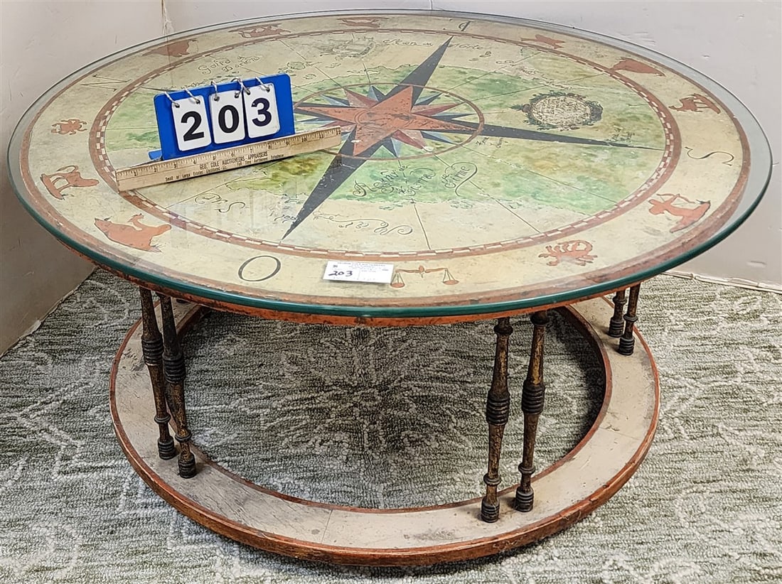Italian Hand Painted Nautical/Zodiac Motif Coffee Table 19" H X 41" Diam. (1 of 3)