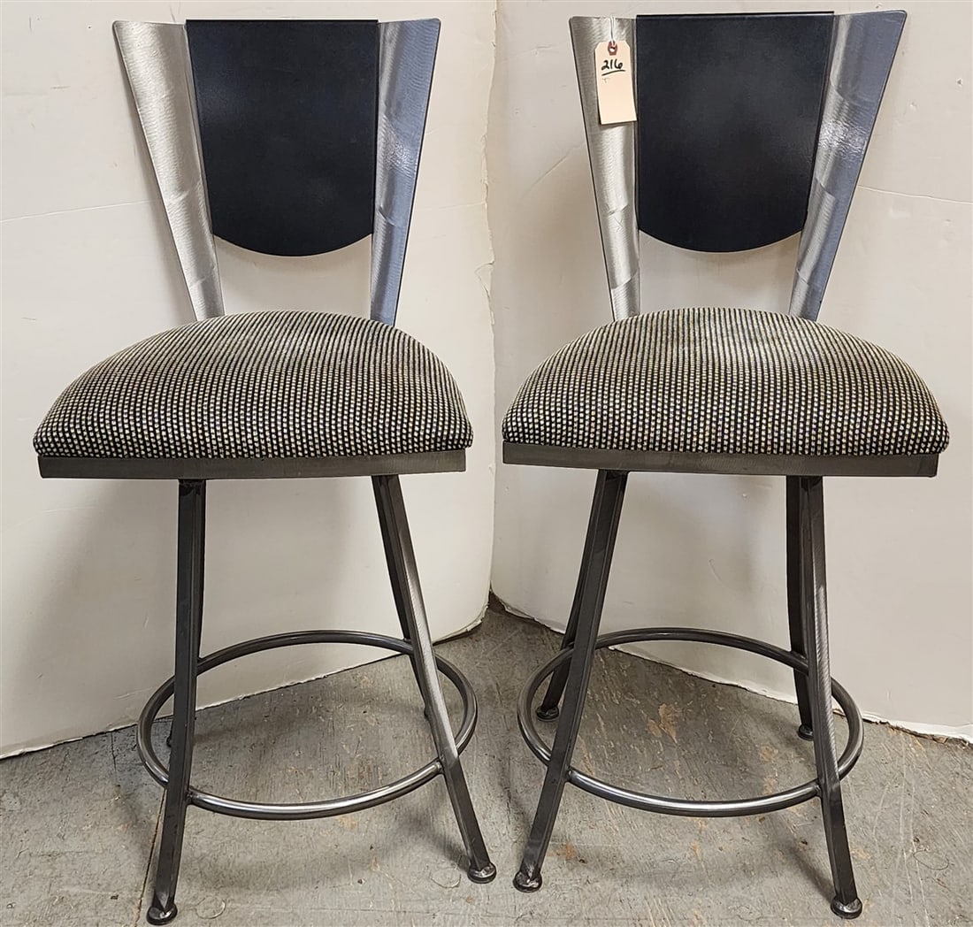 Pr. Brushed Steel Swivel Counter Stools 39" H X 18" Sq. (1 of 3)