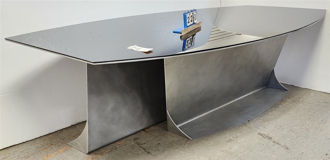 Catdlan Italia Senator Kermiak Table w/Scultural Asymmetrical Steel Base w/Glass Top 28" H X 88" L X (1 of 6)